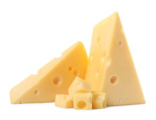 Cut fresh delicious cheese isolated on white