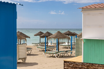 A Private beach waiting for tourists in Fuengirola on a warm spring day
