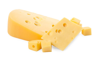 Cut fresh delicious cheese isolated on white