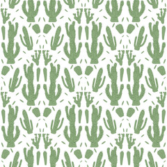 Cactus seamless pattern. Mexican exotic plant endless background. Nopal loop cover. Vector hand drawn illustration.