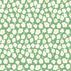 White wildflowers meadow seamless pattern. simple floral endless background. Flower ornament tile. Happy summer botanic repeat cover. Vector flat hand drawn illustration.