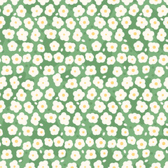 White wildflowers meadow seamless pattern. simple floral endless background. Flower ornament tile. Happy summer botanic repeat cover. Vector flat hand drawn illustration.