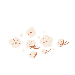 Cotton flowers isolated on white background. Ripe cotton bolls. Purity, innocence, and new beginnings symbol. Vector hand drawn illustration