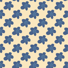 Retro blue veronica wild flowers seamless pattern. Floral endless background. Flower ornament tile. Vintage botanic repeat cover. Vector hand drawn illustration.