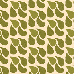 Abstract liquid shapes seamless pattern. Organic green leaves elements endless background. Geometric modern repeat cover. Vector hand drawn illustration.