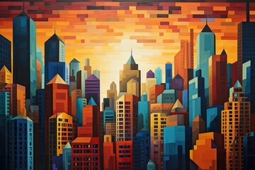 Obraz premium Cityscape panorama. Abstract style city