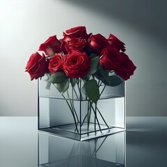 Fototapeta premium Rosenstrauß in moderner Vase, Wasserglas