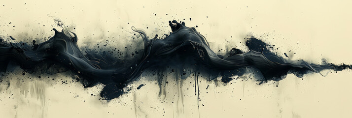 Abstract black ink splash on white, ideal for modern art concepts.