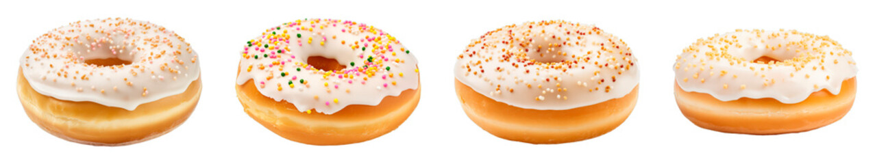 Collection of Vanilla Frosted Donut isolated on transparent png background. Generative ai