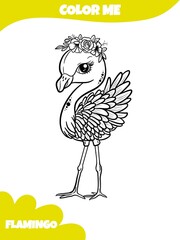 Coloring worksheet for children with flamingo,a printable worksheets vactor illustration, color me 