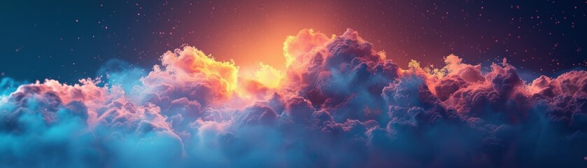 A beautiful painting of a sunset over the clouds.