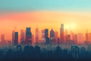 Fototapeta premium Urban landscape backdrop cityscape silhouette modern 
