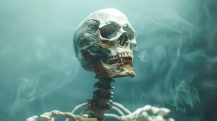 A skull surrounded by smoke on a dark background - obrazy, fototapety, plakaty