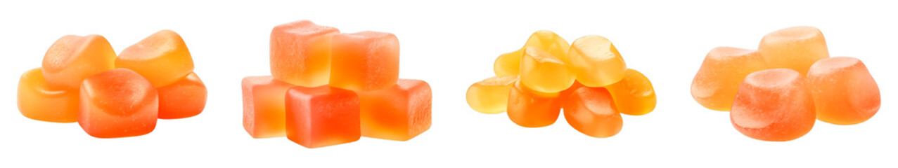 Collection of Peach Gummies isolated on transparent png background. Generative ai