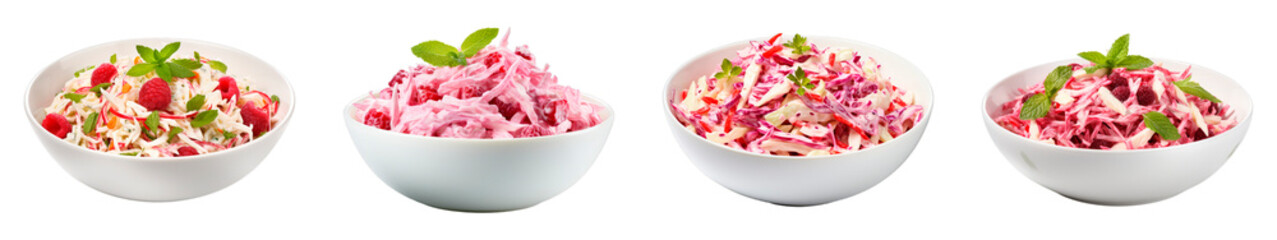 Collection of Raspberry Coleslaw isolated on transparent png background. Generative ai
