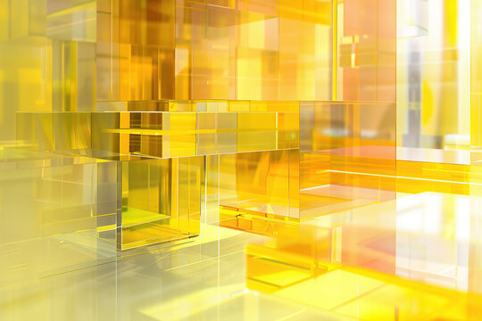 horizontal image of glowing transparent geometric yellow shapes abstract background