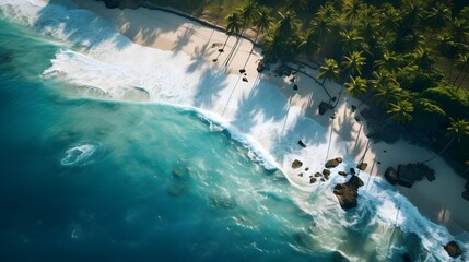 Aerial view of the beach in Bali with turquoise water