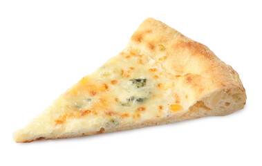 Piece of delicious cheese pizza isolated on white