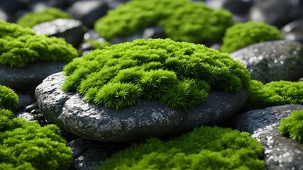 Dark green moss on the stone