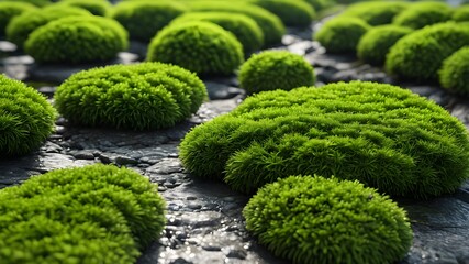 Dark green moss on the stone