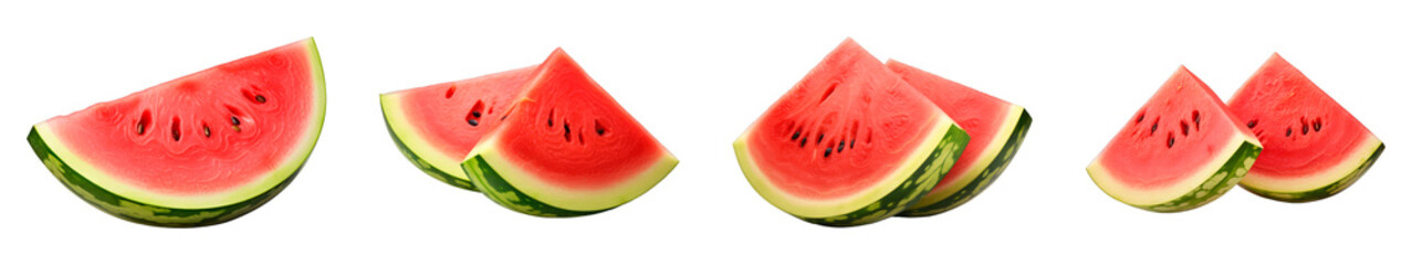 Collection of Sliced Watermelon isolated on transparent png background. Generative ai