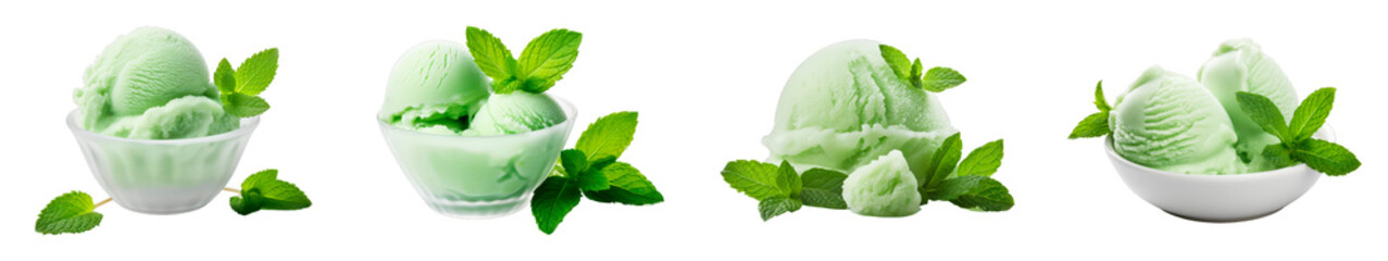 Collection of Mint Sorbet isolated on transparent png background. Generative ai