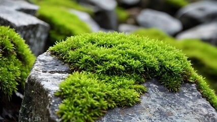 Dark green moss on the stone