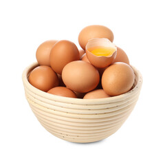 Chicken eggs in bowl isolated on white