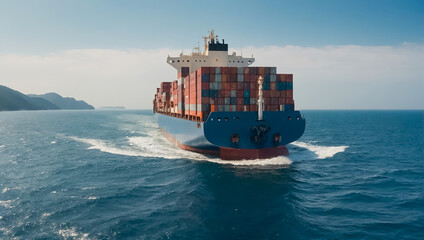 commercial  cargo ship with containers in a beautiful ocean