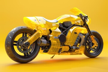 Motorcycle on bright yellow background, suitable for automotive industry promotions