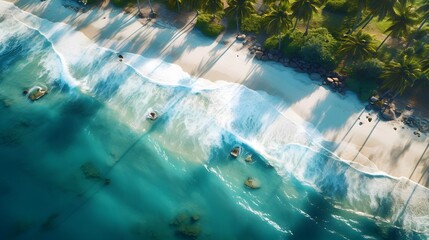Aerial panoramic view of beautiful tropical beach with turquoise water