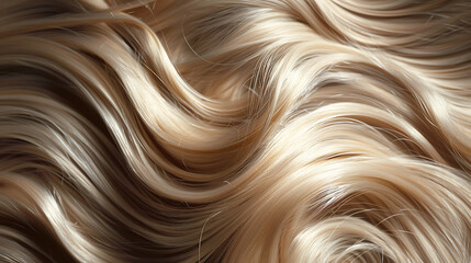 a close-up view of wavy, blonde hair. The hair appears to be styled in smooth, flowing waves