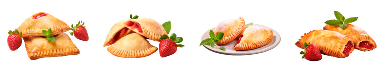 Collection of Strawberry Empanadas isolated on transparent png background. Generative ai