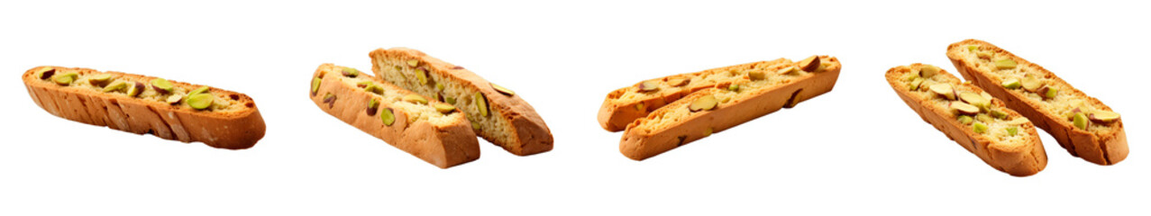 Collection of Pistachio Biscotti isolated on transparent png background. Generative ai