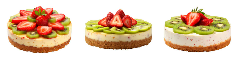 Collection of Strawberry Kiwi Cheesecake isolated on transparent png background. Generative ai