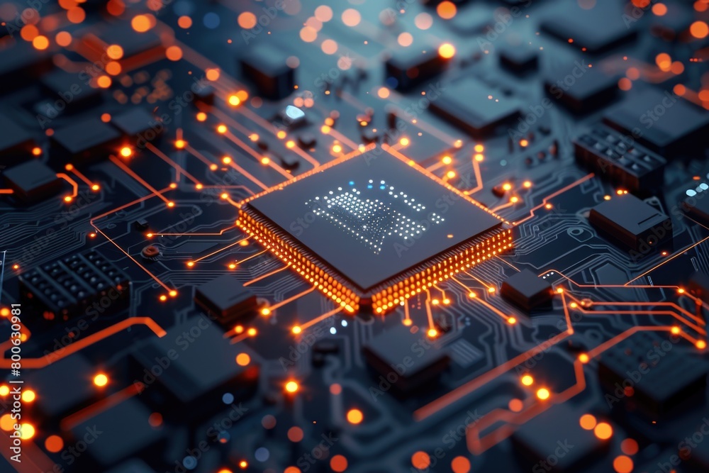 Poster close up of a computer chip on a circuit board, suitable for technology and electronics concepts
