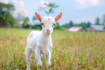 White goat in a farm