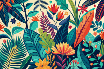 Vibrant botanical illustrations in a mid-century modern color palette