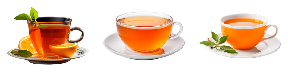 Collection of Orange Tea isolated on transparent png background. Generative ai