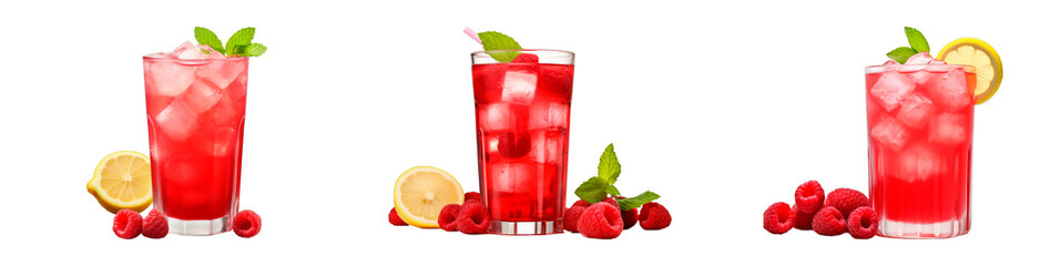 Collection of Raspberry Lemonade isolated on transparent png background. Generative ai
