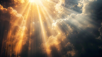 Divine Light Beams Shining Down from Heaven Representing God's Presence and Love