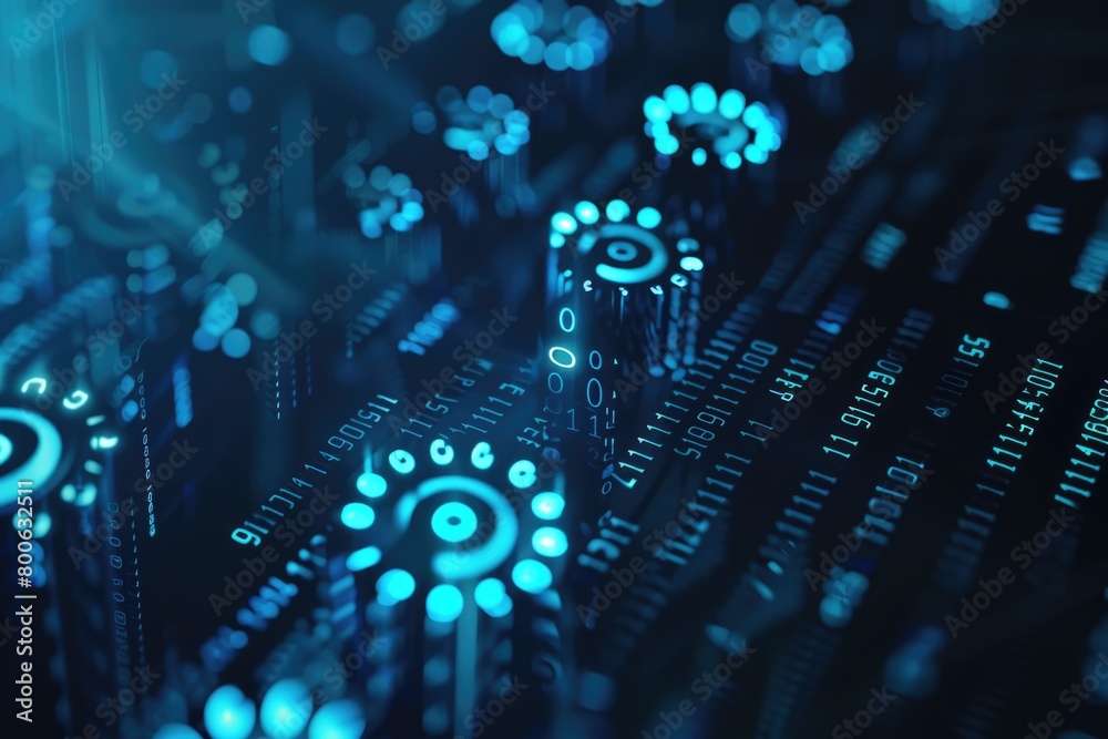 Poster close up of a computer keyboard with glowing numbers. suitable for technology concepts