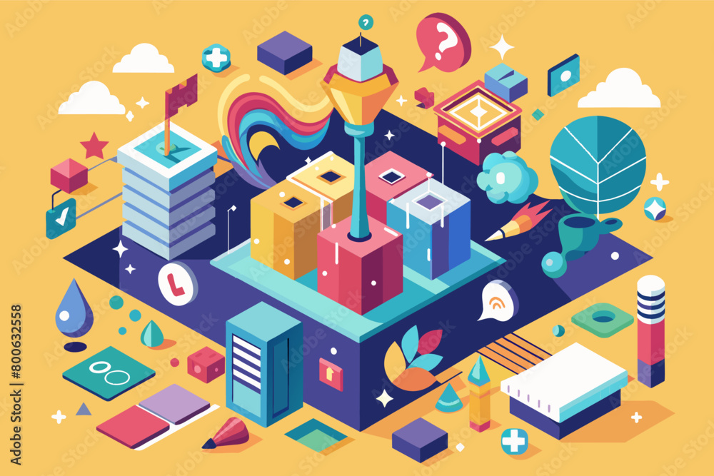 Poster think outside the box with isometric shapes