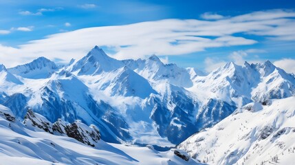 Panoramic view of the snow covered mountains in the French Alps