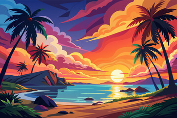 Fototapeta na wymiar The vibrant colors of a tropical sunset painting the sky