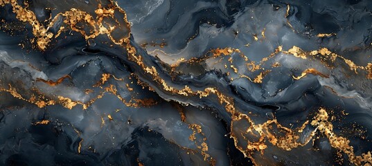 Fototapeta premium Black and Golden Watercolor Marble Pattern Backdrop. Intricate and Delicate
