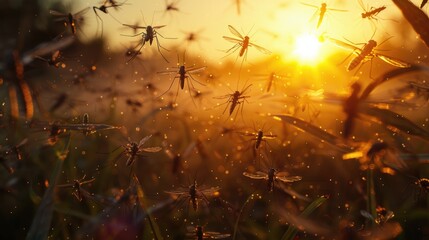 A group of mosquitos flying in the air. Suitable for insect control advertisements