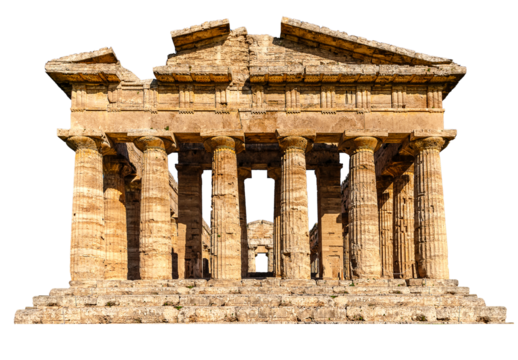 PNG.  The ruins of an ancient temple. The Greek temple. Front view.