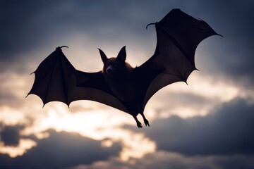 'flying dark bat sky cloudy halloween night black gothic skittish moon silhouette fly satanic...