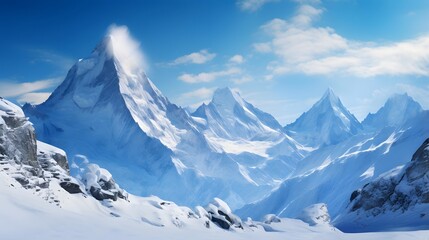 Panorama of snowy mountains and blue sky with clouds - 3D illustration